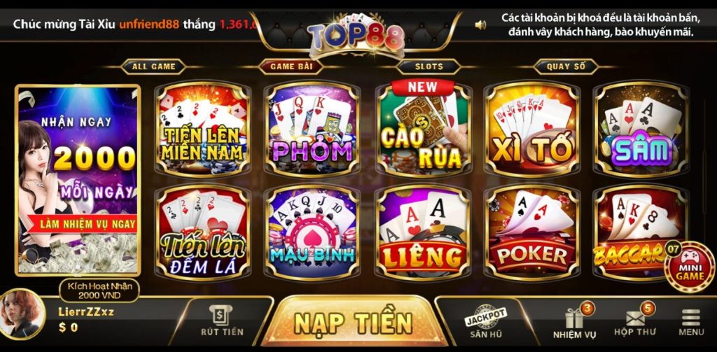 Số lượng trò chơi mà Top88 cung cấp vô cùng đa dạng